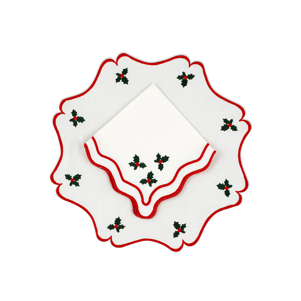 VINTAGE HOLLY Placemat and Napkin Set